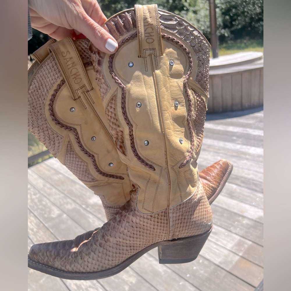 Tan Brown Snakeskin Genuine Leather Cowboy Boots